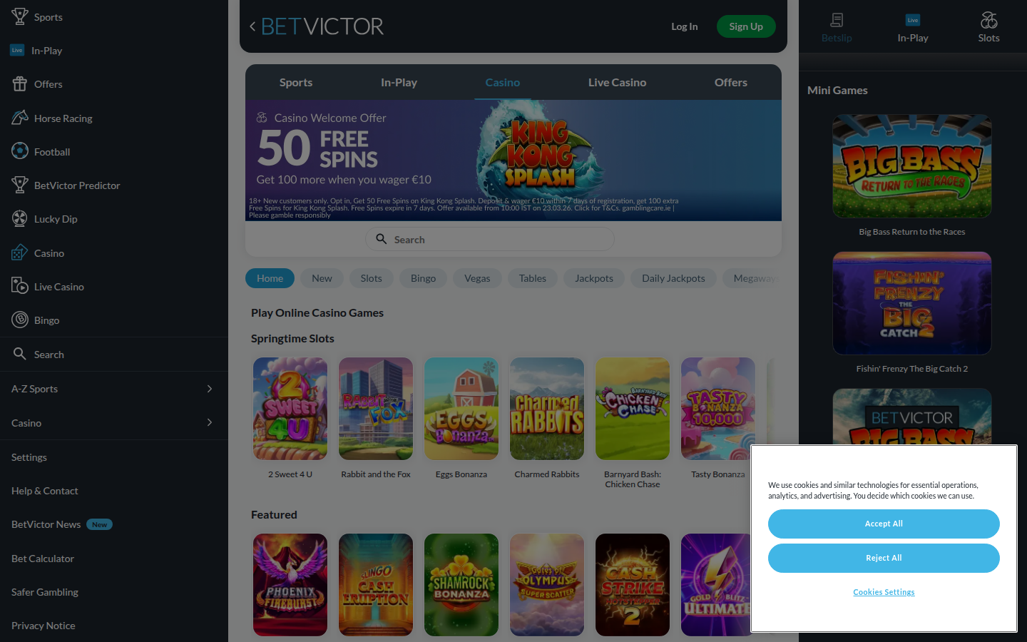 BetVictor Casino Ireland homepage — sports and casino
