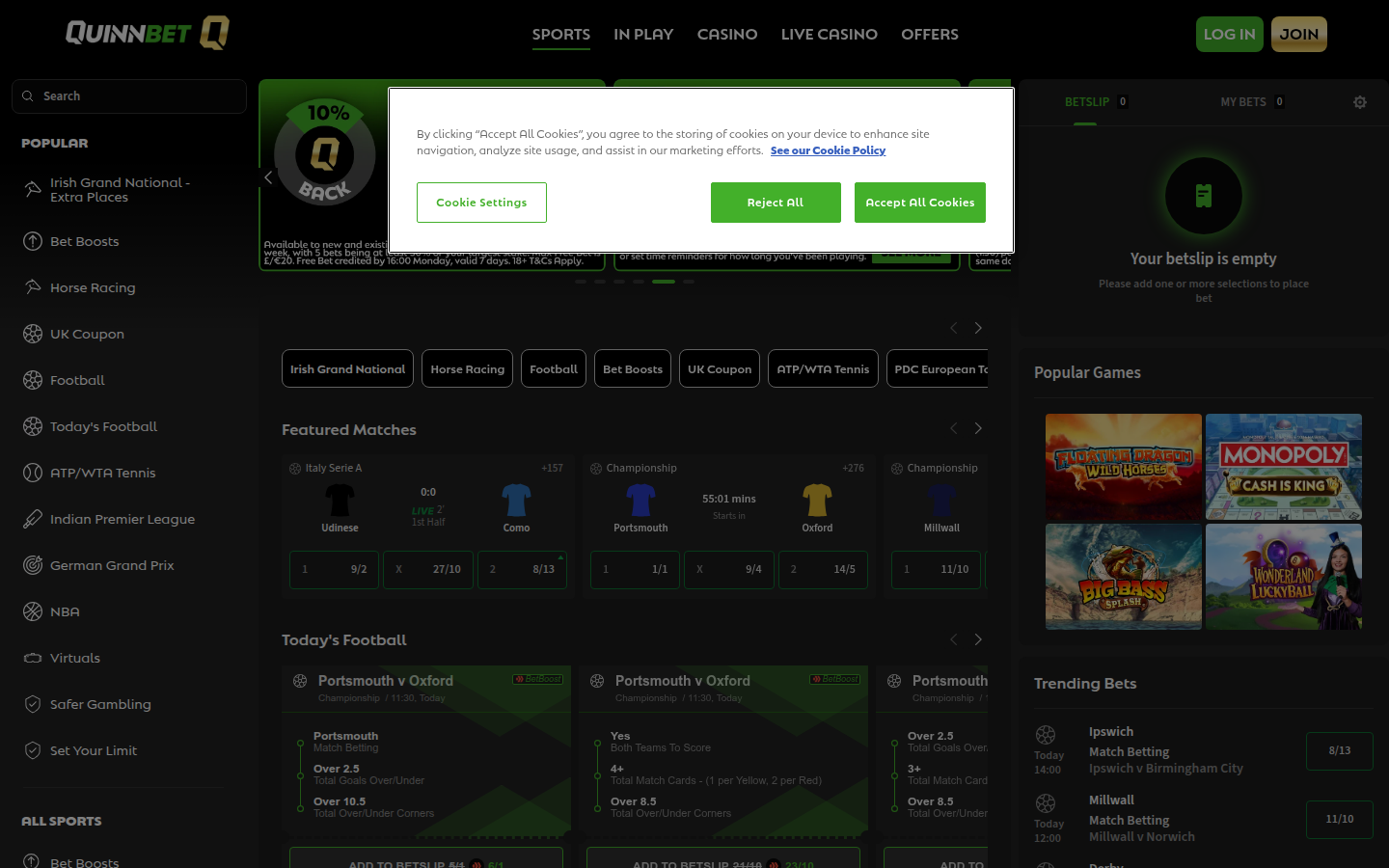 QuinnBet Casino Ireland homepage